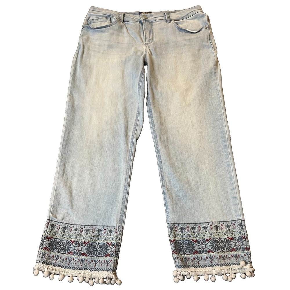 Y2K Democracy Straight Crop Jeans 10 Flex-excellent Denim Embroidery Fringes